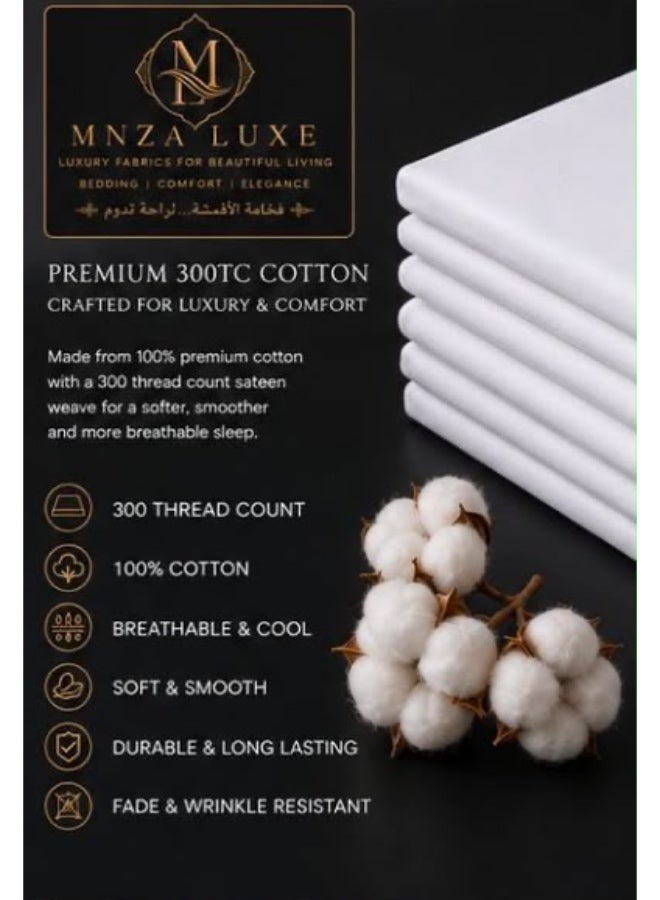 MNZA LUXE طقم ملاءة سرير مطاطية من القطن الساتان السادة الفاخر 300TC | 1 ملاءة مطاطية + 2 غطاء وسادة (50 × 75 سم) | جودة فندقية، ناعم، قابل للتنفس، جيب عميق، مقاوم للتجاعيد | أبيض - Image 5