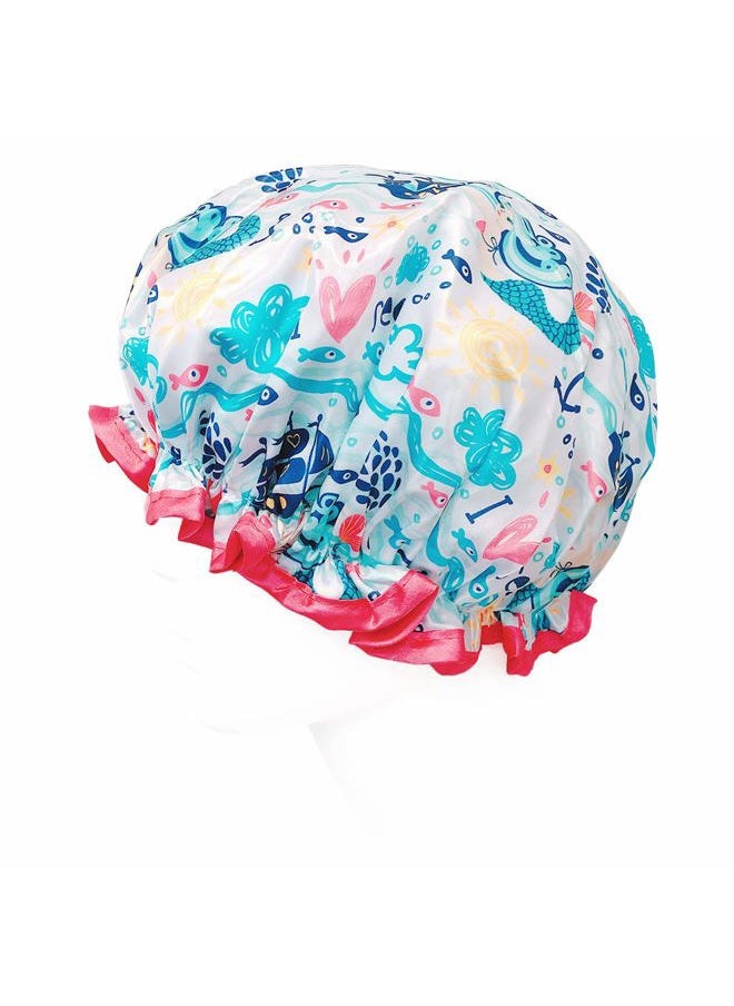 allydrew Reusable Women's Waterproof Shower Caps for Long Hair, Under the Sea  - Image 3