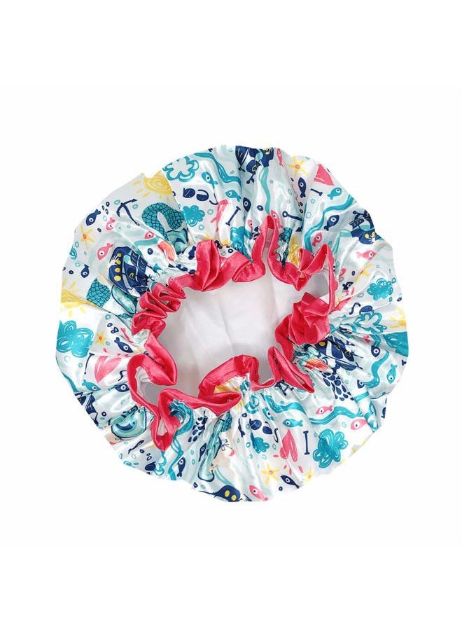 allydrew Reusable Women's Waterproof Shower Caps for Long Hair, Under the Sea  - Image 2