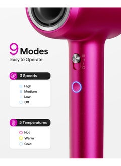 wavytalk Hair Dryer With Diffuser Pro Fast Drying Hair Dryer 110,000 Rpm With Magnetic Attachments, Professional Ionic Lightweight Hair Dryer Blow Dryer With 3 Speeds & 3 Temps Low Noise, Rose Red 