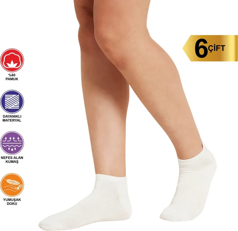 سويكس 6 Pairs Patternless Plain Plain Women's Ankle Cotton Socks - Short Ankle Socks