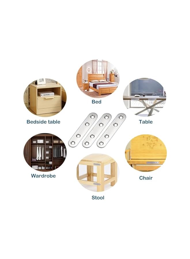 promass Flat Straight Brace,10 PCS 75x16mm Stainless Steel Straight Corner Brace Brackets, Mending Plates Repair Fixing Brackets with 40 Screws, Suitable for Fixing Various Wooden Furniture - Image 4