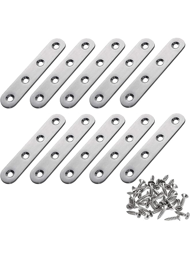promass Flat Straight Brace,10 PCS 75x16mm Stainless Steel Straight Corner Brace Brackets, Mending Plates Repair Fixing Brackets with 40 Screws, Suitable for Fixing Various Wooden Furniture - Image 1