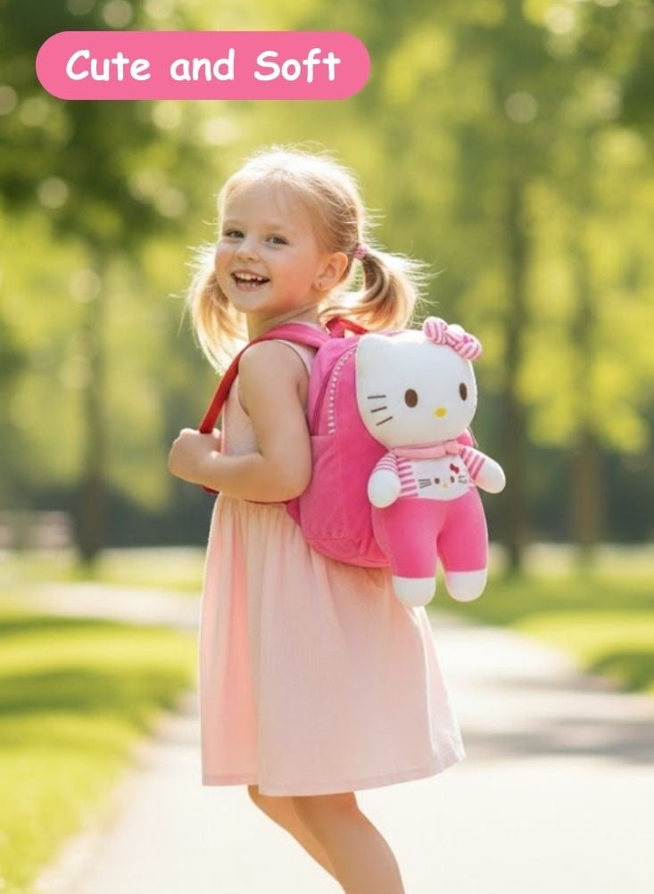 بريميم حقيبة ظهر ثلاثية الأبعاد من القطيفة بتصميم هيلو كيتي للأطفال - حقيبة مدرسية ناعمة بتصميم كرتوني كلاسيكي من سانريو باللون الوردي - Image 2