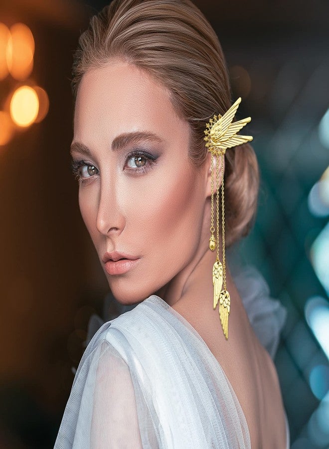 RechicGu 4 Pairs Elf Ear Cuffs Cosplay Fairy Pixie Elven Earrings Filigree Ear Wrap Tips Wings Tassel Chain Ear Clips Halloween Costume Anime Party Dress Up Masquerade Vampire Pageants Golden Color - Image 4