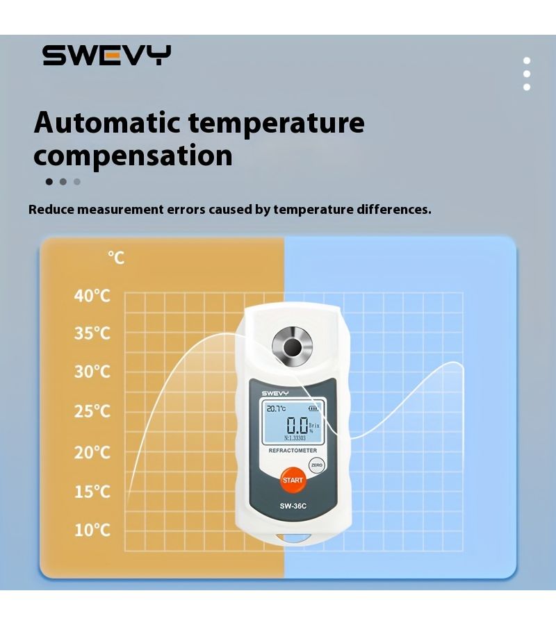 SWEVY Portable Brix Refractometer 0 36 Percent Brix Range LCD Digital Display Intelligent Fruit Sweetness Analysis Meter For Measuring Brix Refractive Index Temperature With One Key Clear Function Dual - Image 5