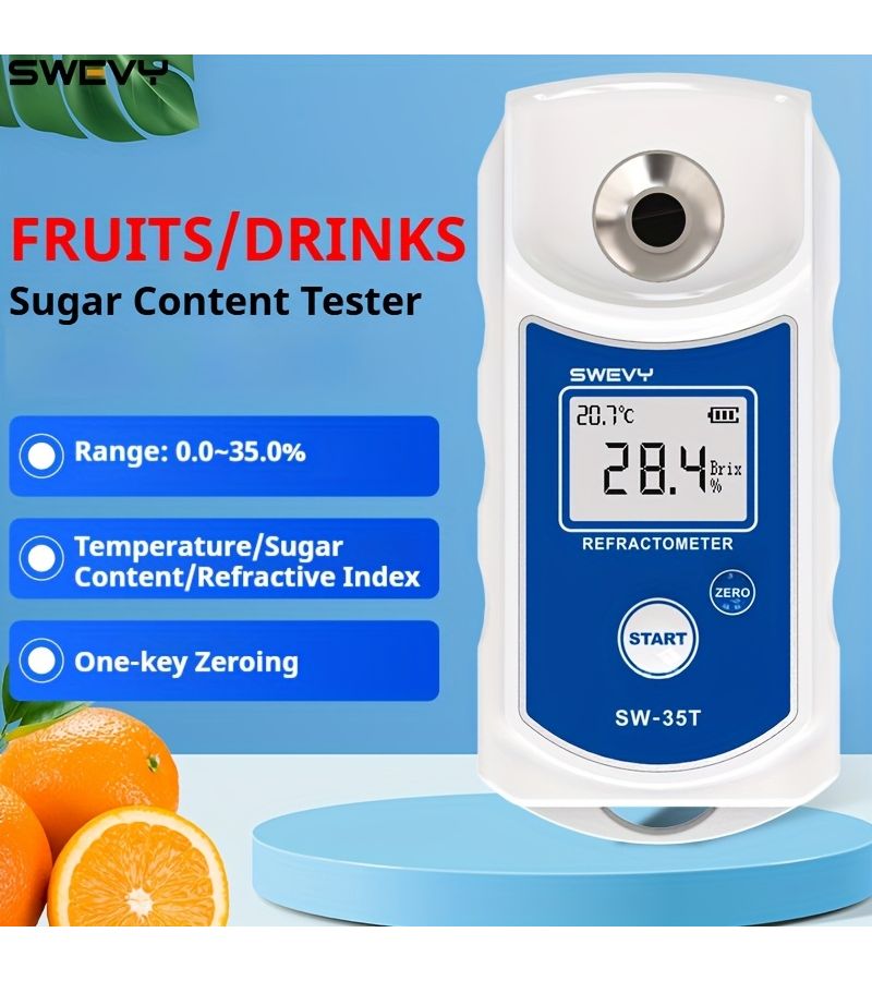 SWEVY Portable Brix Refractometer 0 36 Percent Brix Range LCD Digital Display Intelligent Fruit Sweetness Analysis Meter For Measuring Brix Refractive Index Temperature With One Key Clear Function Dual - Image 3