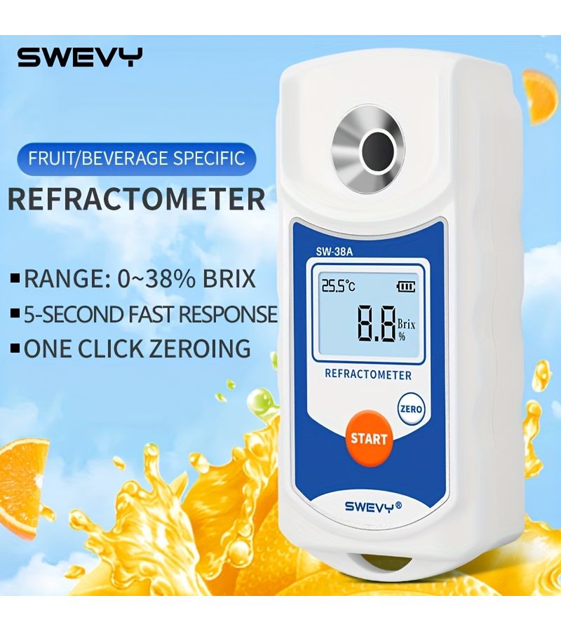 SWEVY Portable Brix Refractometer 0 36 Percent Brix Range LCD Digital Display Intelligent Fruit Sweetness Analysis Meter For Measuring Brix Refractive Index Temperature With One Key Clear Function Dual - Image 2