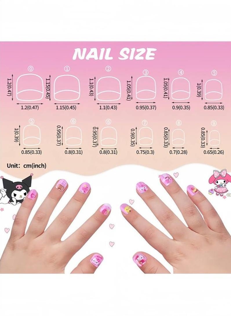 12pcs الصحافة على الأظافر للأطفال ، نصائح الأظافر الكاذبة الكرتون لطيف مع أداة مانيكير ، ملصقات الأظافر القابلة للإزالة مجموعة هدية للبنات - Image 4