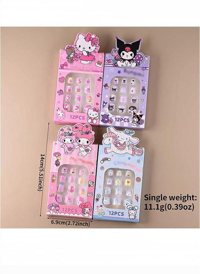 12pcs الصحافة على الأظافر للأطفال ، نصائح الأظافر الكاذبة الكرتون لطيف مع أداة مانيكير ، ملصقات الأظافر القابلة للإزالة مجموعة هدية للبنات - Image 3