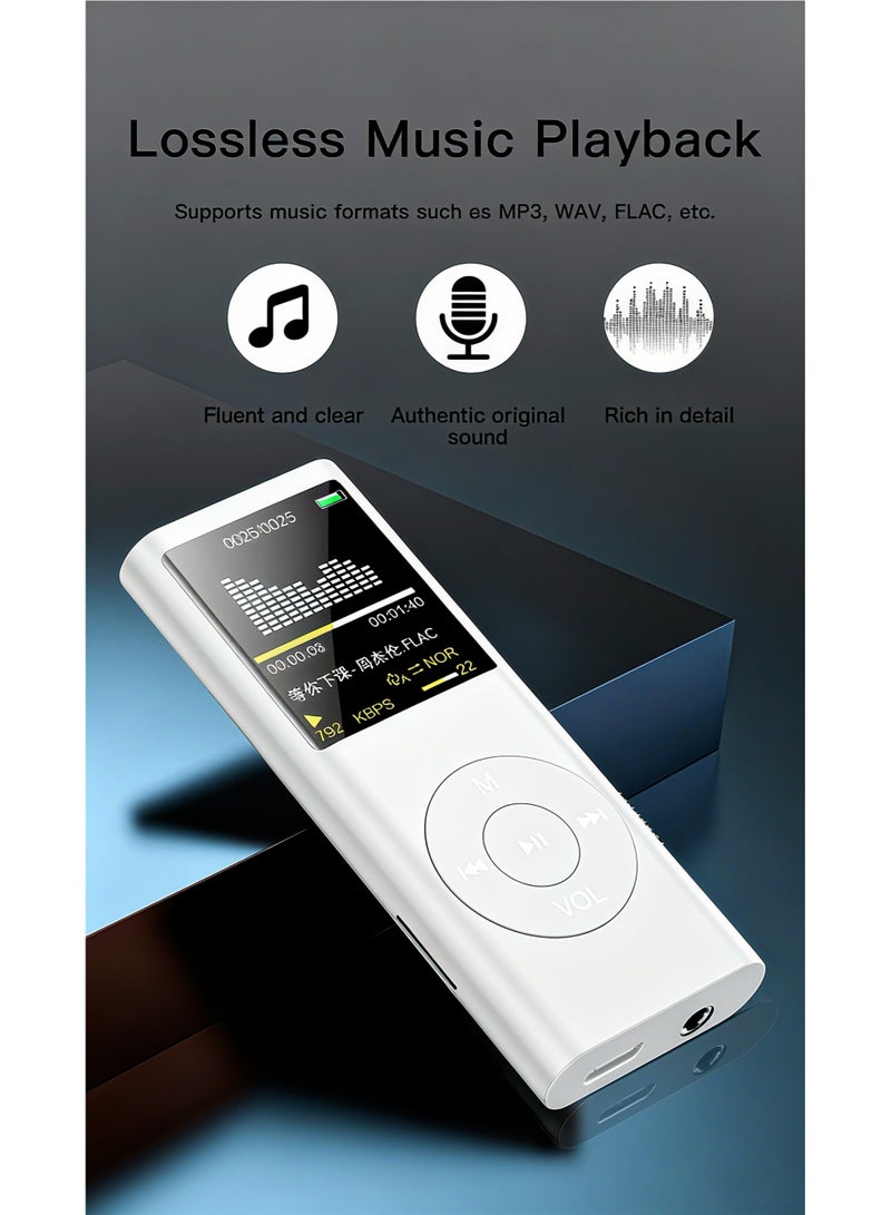 إيغوروف مشغل MP3 Bluetooth 128G متعدد الوظائف، ووك الطالب، والموسيقى بدون فقدان، وتسجيل الفصول الدراسية، والكتب الإلكترونية ووظائف تسجيل راديو FM، هو مشغل موسيقى محمول متعدد الوظائف. الخيار الأمثل كهدية للأصدقاء وزملاء الدراسة (أبيض) - Image 5