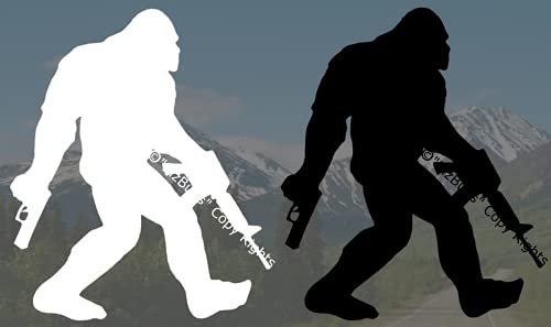 BizBugs 2 Pack Bigfoot Guns Decal Carrying ARNRA Guns Decal Vinyl Sticker Perfect Size 55 H x 42 W 1 White 1 Black Sasquatch Funny Sticker for Cars Trucks Vans Walls Laptop - Image 1