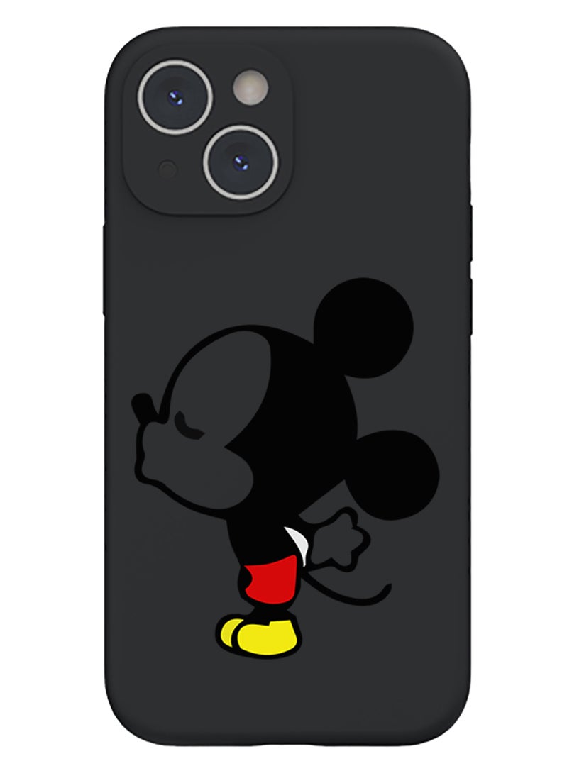 Theodor Protective Slim Fit Case Liquid Silicone Cover with Full Body Protection Anti-Scratch Shockproof Case For iPhone 15 Plus Black - Mickey Kissing - Image 1