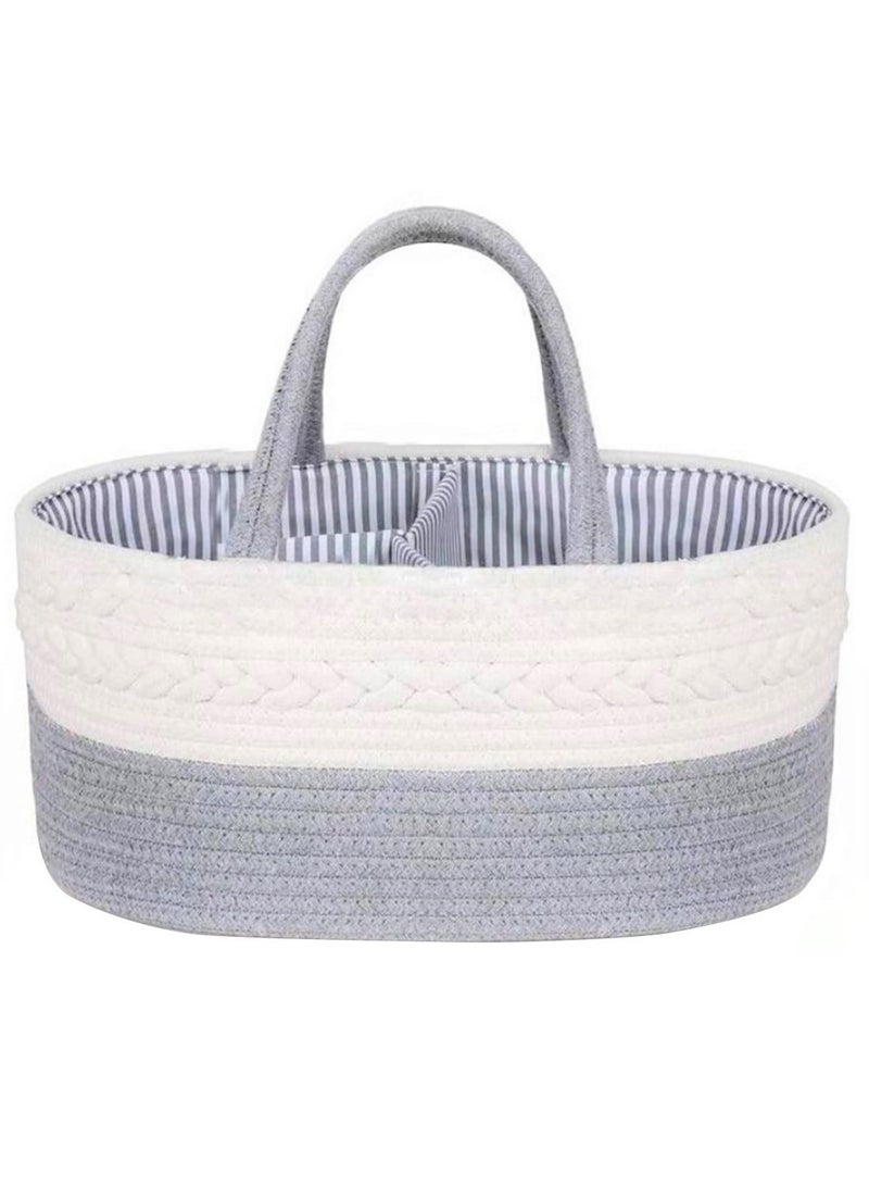 Baby Diaper Storage Solution, 100% Cotton Rope Weave, Portable Basket for Changing Tables and Travel, with Bonus Removable Bag, Excellent Shower Option (Grey)  - Image 1