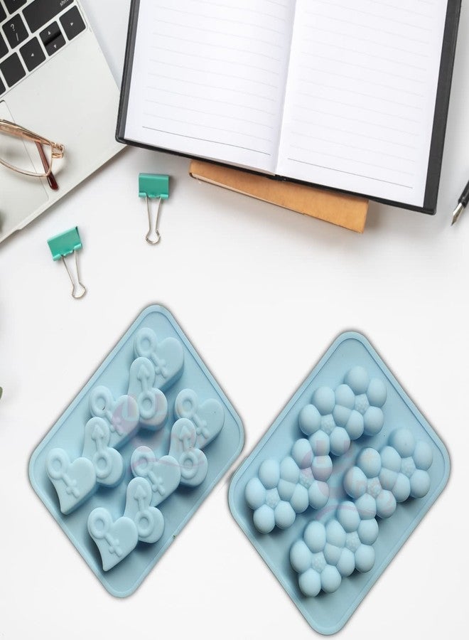 Undy 2 Cavity Bubble Flower Shape Candle Mould, Heart Key Candle Mould for Candle Making Multi-Purpose Silicone Mould for Chocolate Resin soap (4.5 x 3.7 x 0.5 Inch) Pack of 2 - Image 5