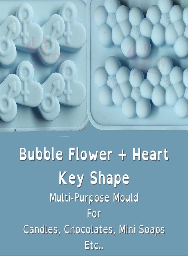 Undy 2 Cavity Bubble Flower Shape Candle Mould, Heart Key Candle Mould for Candle Making Multi-Purpose Silicone Mould for Chocolate Resin soap (4.5 x 3.7 x 0.5 Inch) Pack of 2 - Image 4
