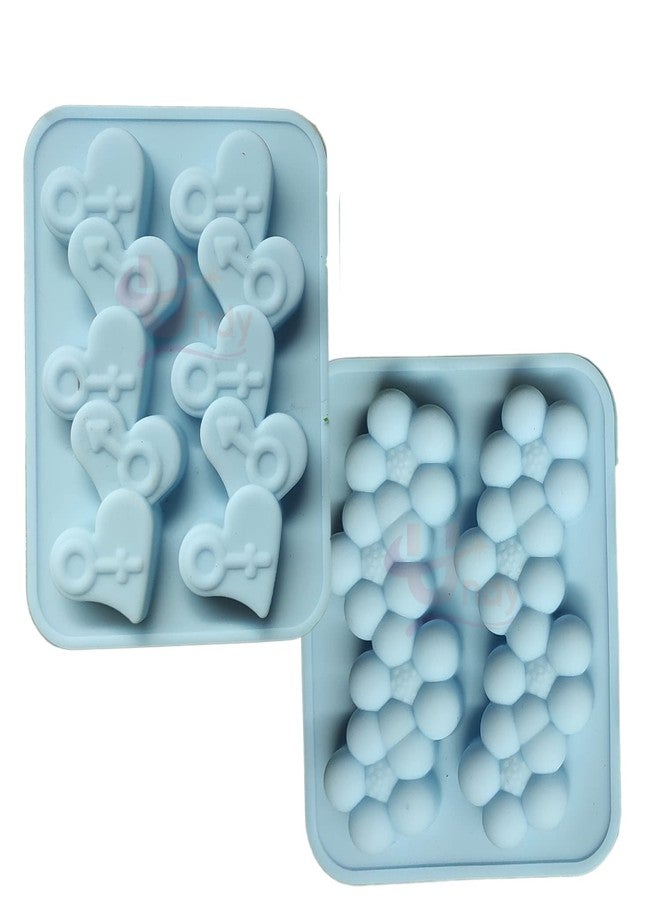 Undy 2 Cavity Bubble Flower Shape Candle Mould, Heart Key Candle Mould for Candle Making Multi-Purpose Silicone Mould for Chocolate Resin soap (4.5 x 3.7 x 0.5 Inch) Pack of 2 - Image 1