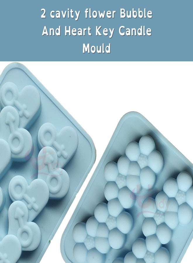 Undy 2 Cavity Bubble Flower Shape Candle Mould, Heart Key Candle Mould for Candle Making Multi-Purpose Silicone Mould for Chocolate Resin soap (4.5 x 3.7 x 0.5 Inch) Pack of 2 - Image 3