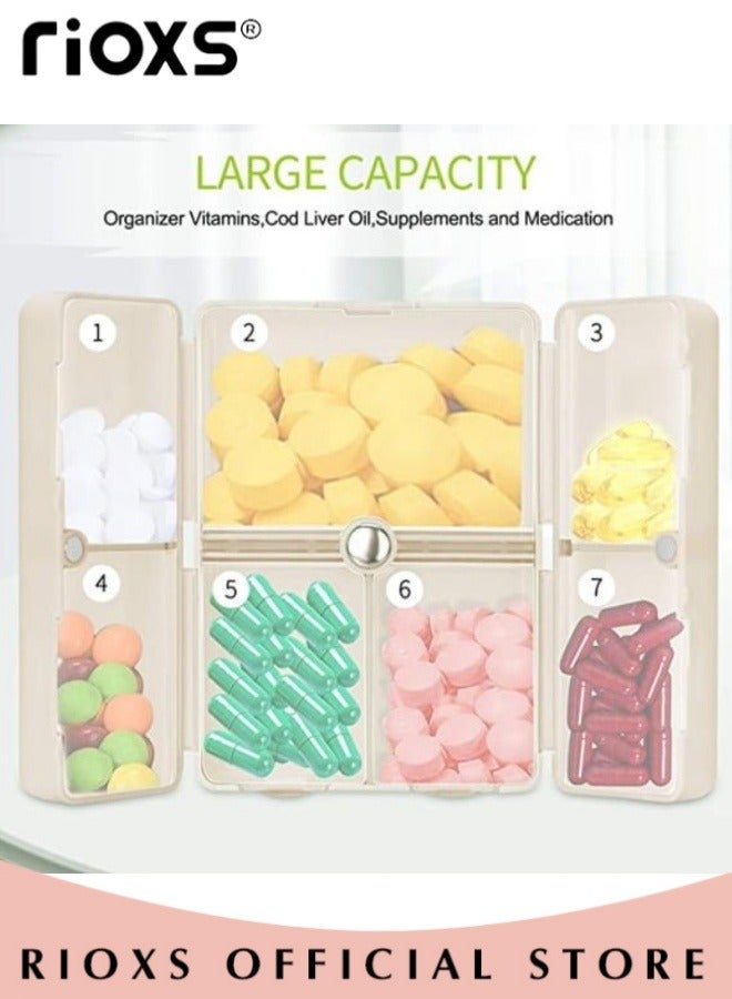 ريوكس 2 قطع منظم الدواء اليومي 7 مقصورة المحمولة حبوب منع الحمل مربع السفر الدواء المنظم لحبوب منع الحمل الفيتامينات مكملات زيت السمك - Image 4