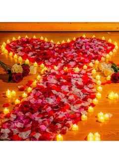 كوم 6000 قطعة من بتلات الورد الصناعي من Coume مع 72 قطعة من شموع LED رومانسية على شكل قلب بدون لهب من أجل ليلة رومانسية وديكور طاولة الذكرى السنوية (ضوء أبيض لطيف)  - Image 1