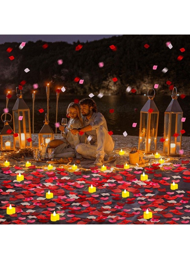 Coume 6000 Pieces Artificial Rose Petal with 72 Pieces Romantic Heart Led Candle Flameless Love Led Tealight Candle for Romantic Night Anniversary Table Decor(Cute White Light) - Image 5