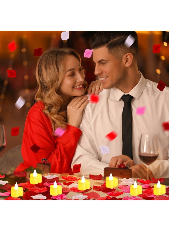 Coume 6000 Pieces Artificial Rose Petal with 72 Pieces Romantic Heart Led Candle Flameless Love Led Tealight Candle for Romantic Night Anniversary Table Decor(Cute White Light) - Image 2