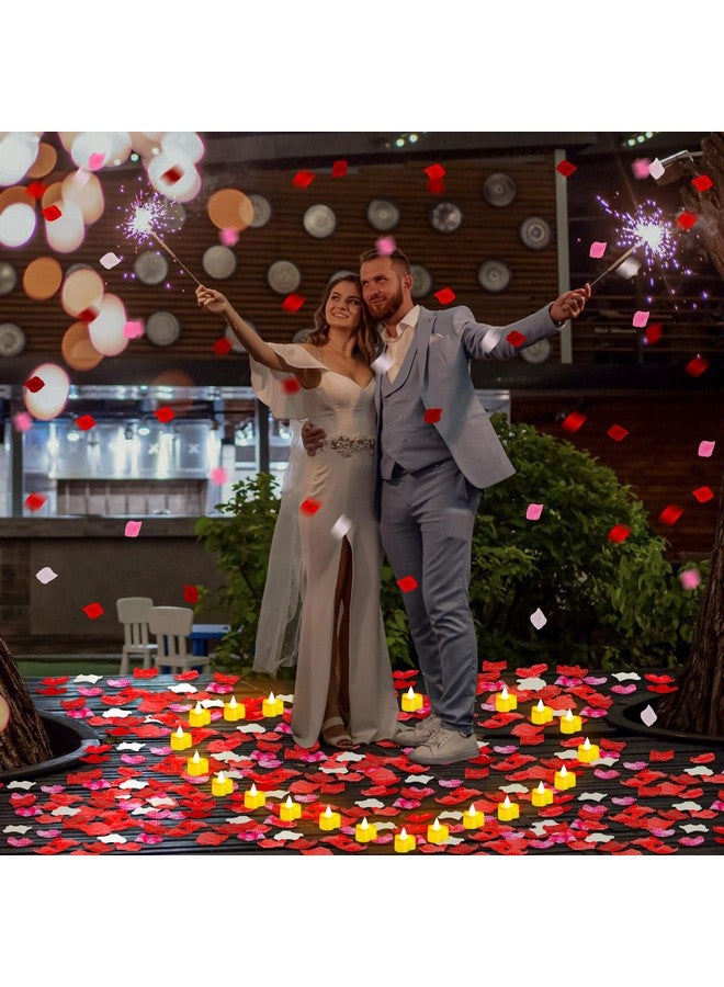 Coume 6000 Pieces Artificial Rose Petal with 72 Pieces Romantic Heart Led Candle Flameless Love Led Tealight Candle for Romantic Night Anniversary Table Decor(Cute White Light) - Image 4