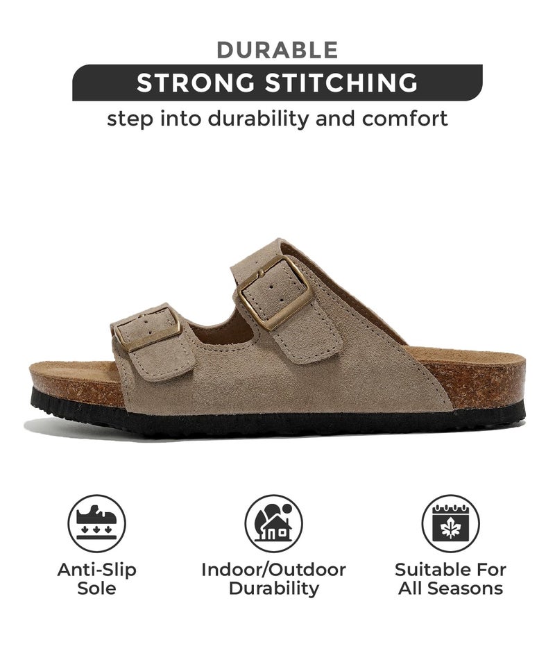 Project Cloud Genuine Leather Flat Sandals Women 2025 Beach Essentials Womens Sandals Memory Foam Vacation Essentials Slides for Women Footwear (Venita, taupsu, 5.5) - Image 3