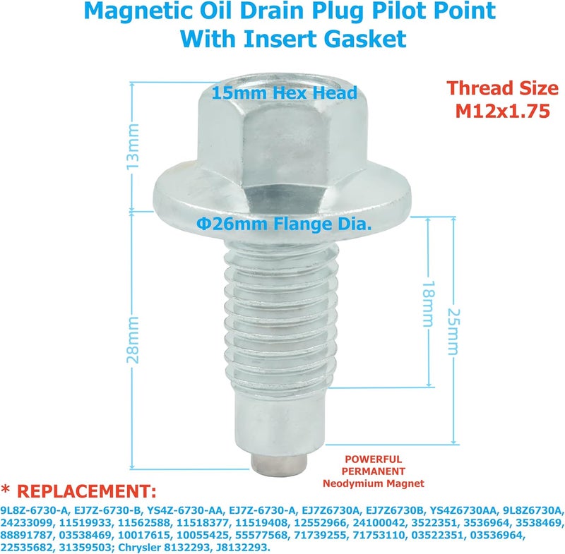 Dsnaduo دسنا دو 5 قطع M12x1.75MM قابس تصريف الزيت المغناطيسي مع 10 قطع من الحشوات لبيوك كاديلاك شيفروليه جي إم سي لينكولن فورد - Image 3