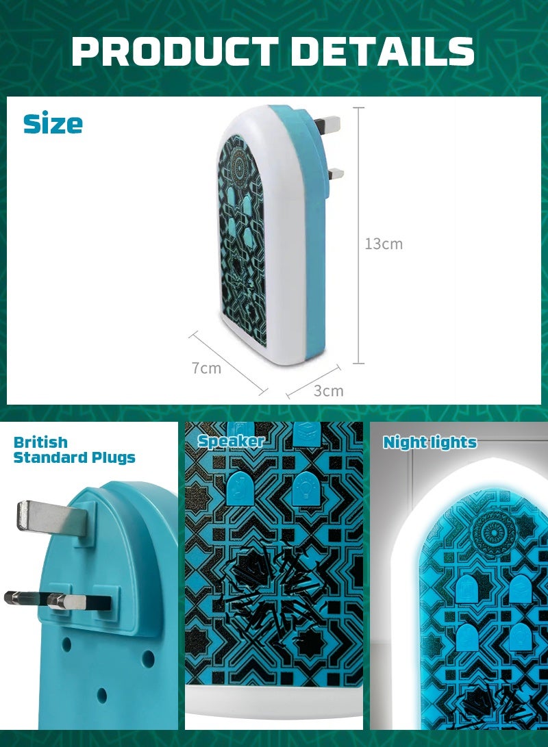 BESTIS Mini Wall Plug Quran Speaker with Light Wall Koran Reciter Ramadan Pray Essential Gift Blue 13*7*3cm - Image 4