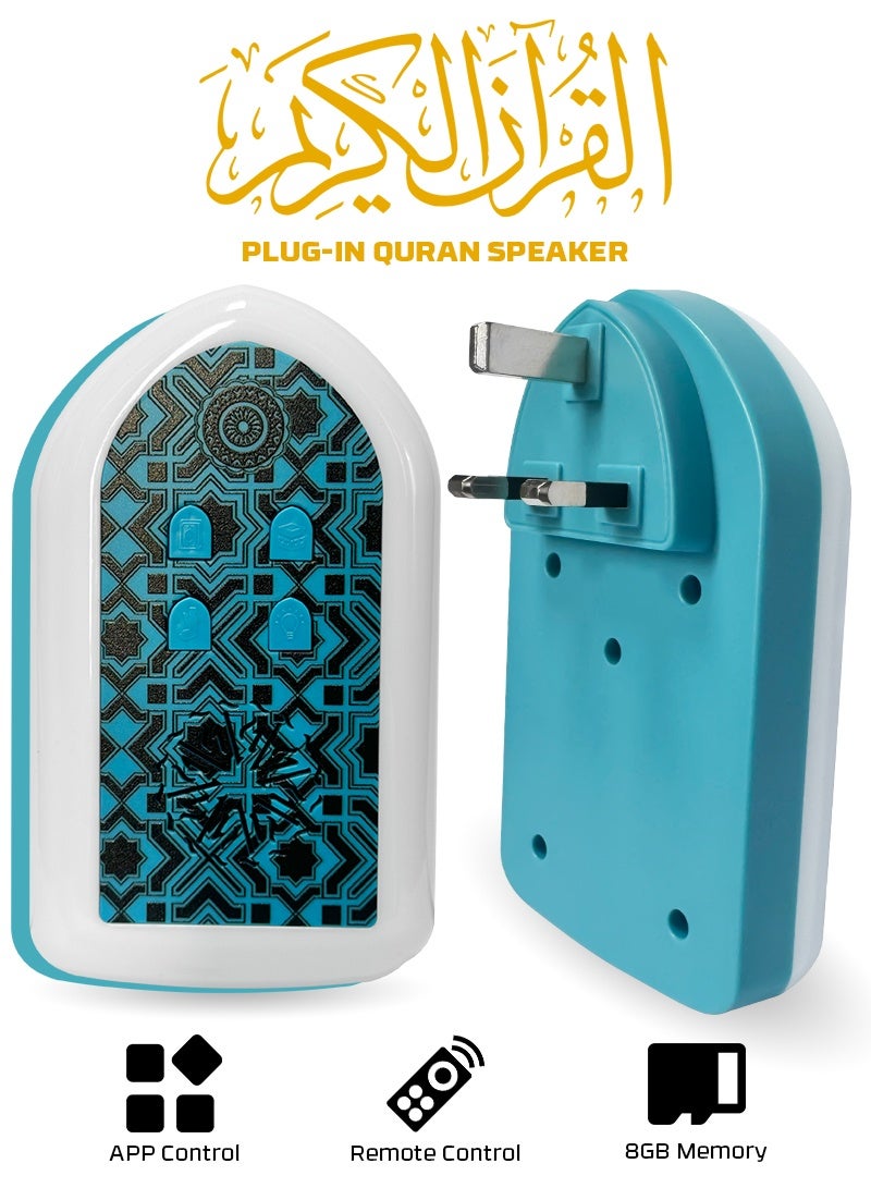 BESTIS Mini Wall Plug Quran Speaker with Light Wall Koran Reciter Ramadan Pray Essential Gift Blue 13*7*3cm - Image 1