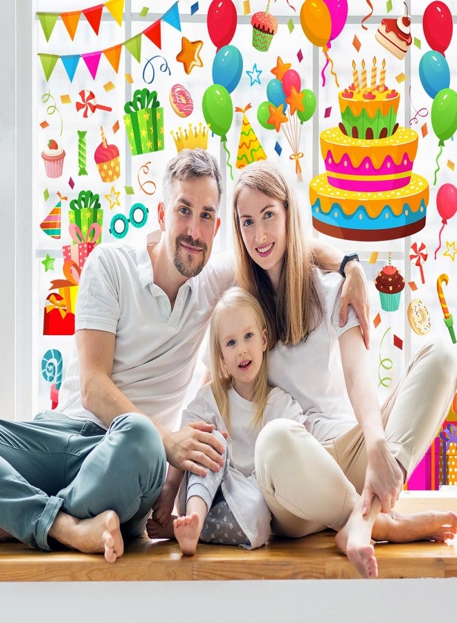 وولاين مجموعة ملصقات نوافذ "عيد ميلاد سعيد" من والين، 6 أوراق، تتضمن لافتة بالونات ملونة على شكل كعكة عيد ميلاد، ملصقات نوافذ مزدوجة الجوانب للأولاد والبنات، مناسبة لحفلات الذكرى السنوية، ديكورات منزلية، ومستلزمات تزيين المدارس. - Image 4