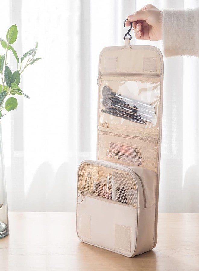NISHIV Toiletry Travel Bag for Woman Makeup Cosmetic Organizer Hanging Water Resistant Pouch with Multiple Compartments for Toiletries Accessory Bathroom Shower (Beige) - Image 2