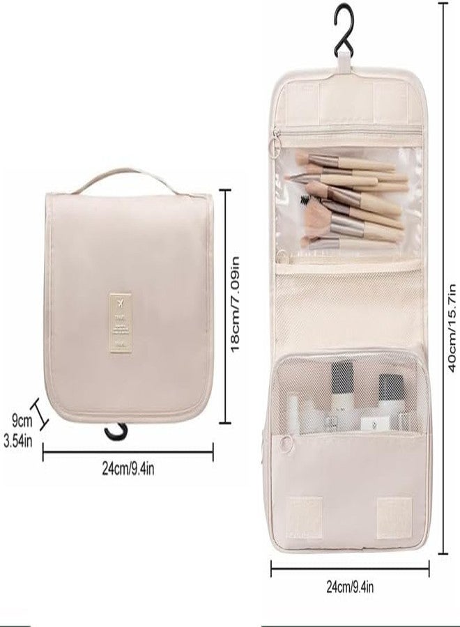 NISHIV Toiletry Travel Bag for Woman Makeup Cosmetic Organizer Hanging Water Resistant Pouch with Multiple Compartments for Toiletries Accessory Bathroom Shower (Beige) - Image 5