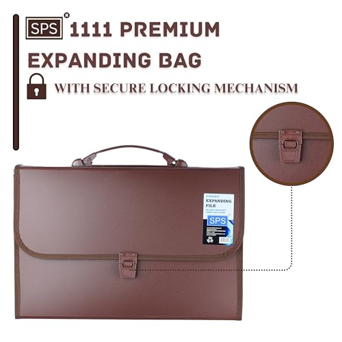 SPS 13 Pockets Expanding File Folder with Buckle Closure,Label Index and Handle for A4/Foolscap/Legal Documents (Brown) - Image 4