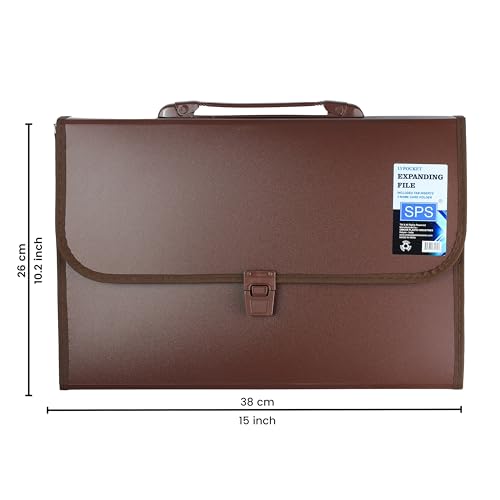 SPS 13 Pockets Expanding File Folder with Buckle Closure,Label Index and Handle for A4/Foolscap/Legal Documents (Brown) - Image 2