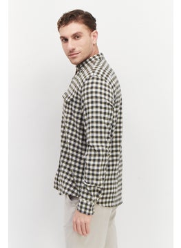 Tailor Vintage Men Regular Fit Spread Collar Long Sleeve Checkered Casual Shirt, Olive Combo  - Image 2