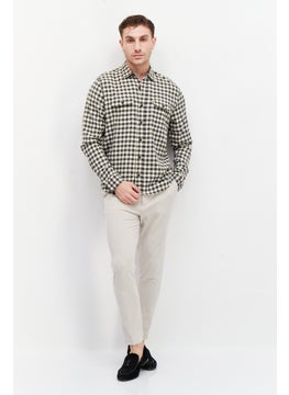 Tailor Vintage Men Regular Fit Spread Collar Long Sleeve Checkered Casual Shirt, Olive Combo  - Image 4