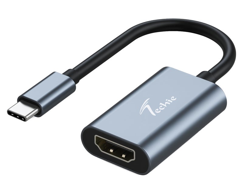 Techie Type-C to HDMI Converter Slim 4K 30hZ, Crystal-Clear 4K Output, Plug-and-Play Design & Aluminium Body, Connect USB-C Devices to HDMI Display, Monitor, TV or Projector – Silver - Image 1