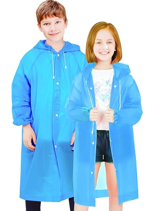 Raincoat for Kids, EVA Coat Reusable Poncho Jacket for Boys and Girls 6-13 Years Old, Emergency Gear for Outdoor Camping Hiking Traveling School 115LX55CM (Blue)