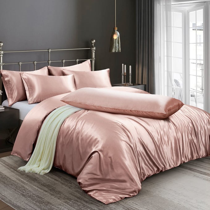 6 PIECES SATIN DUVET COVER FULLQUEEN SIZE LUXURY SILKY BEDDING DUVET COVER SET WITH 1 SOFT DUVET COVER 4 QUEEN PILLOWCASES AND 1 BODY PILLOWCASE CHAMPAGNE