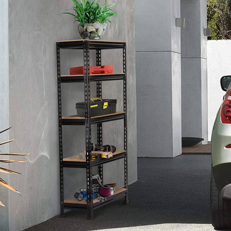 Ash  Roh Ash Roh Metal Organizer Rack with Powder Coated Wooden Frame Adjustable Heavy Duty Storage Shelving Rack for Multiple Uses 5 Sections Height 53 ft Length 28 ft Dimension 14ft  - Image 2