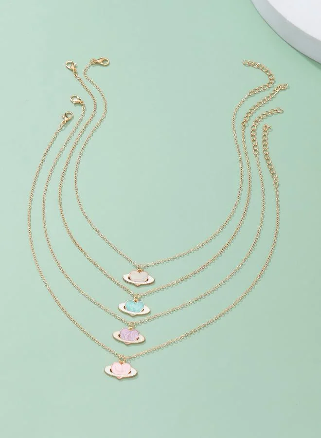 Pack of 4 -Girls Multi-Color Planet Pendant Necklaces