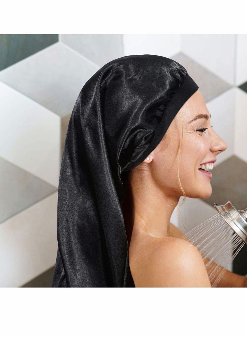 غطاء نوم ساتان، ضفائر طويلة، قبعة ساتان حرير طويلة للنوم، شريط مرن ناعم قبعات فضفاضة قبعة ليلة نوم جيدة للنساء، الشعر المجعد، الشعر الطويل بالضفائر، 3 عبوات - Image 3