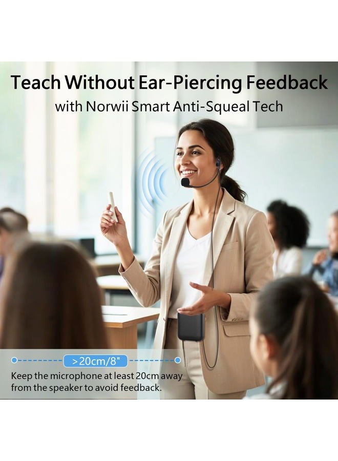 NORWII S358 Portable 2000mAH Rechargeable Voice Amplifier with Wired Microphone Headset & Waistband, Personal Microphone and Speaker for Teachers Tour Guides ect (Black) - Image 5