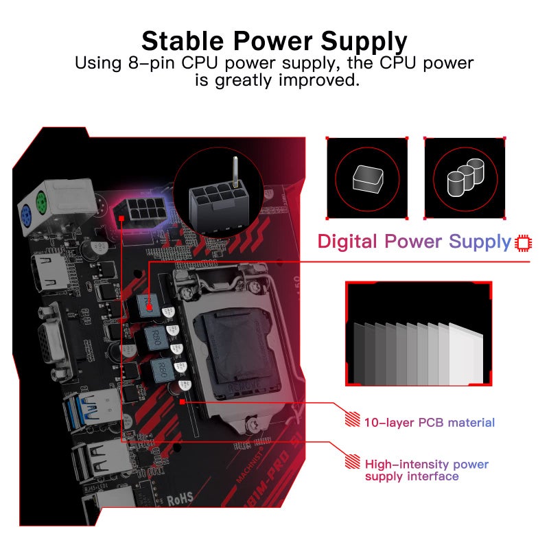 MACHINIST لوحة أم MACHINIST LGA 1150، H81 Micro ATX لوحة ألعاب إنتل الجيل الرابع لسطح المكتب تدعم 1333/1600MHz DDR3 ثنائية القناة بحد أقصى 16G، معالج i3 i5 i7/Xeon E3 V3، NGFF M.2، SATA 3 H81M-PRO - Image 5