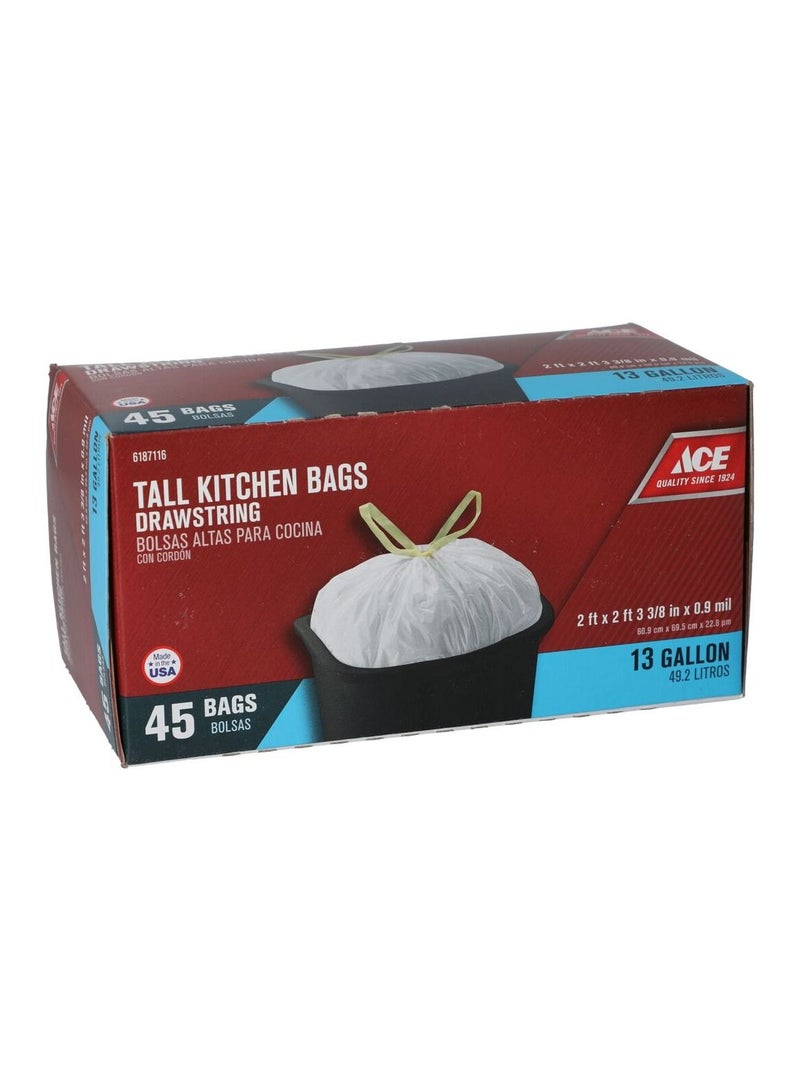 Ace 45-Piece Drawstring Trash Bag White 13Gal