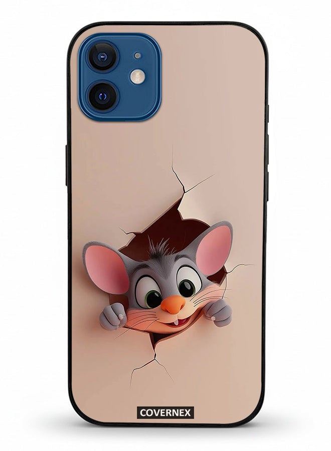 Covernex Apple iPhone 12 Protective Case Cover Printed Featuring Tiny Mouse Wall Break 3D Effect - Image 2