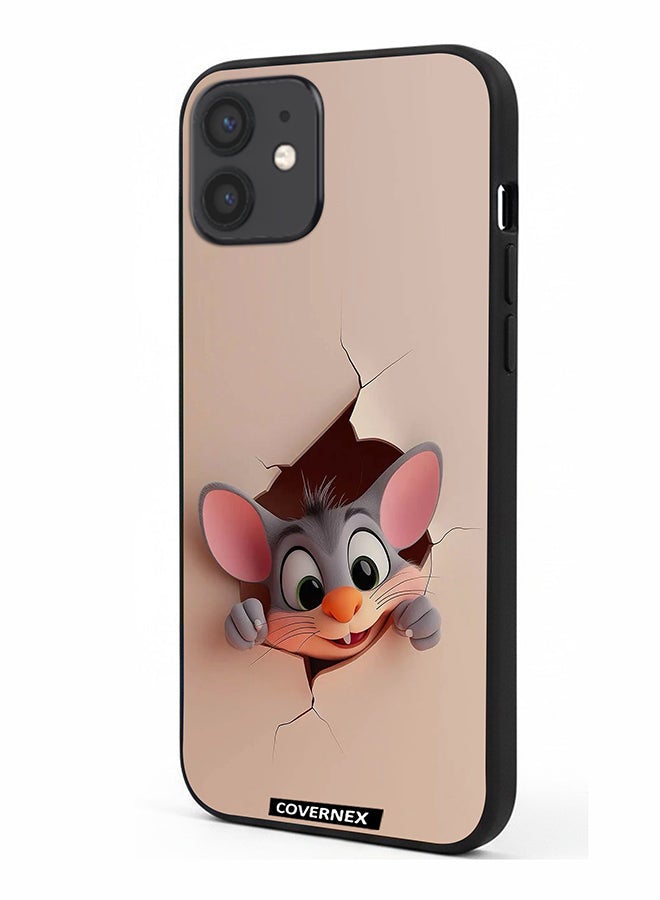 Covernex Apple iPhone 12 Protective Case Cover Printed Featuring Tiny Mouse Wall Break 3D Effect - Image 1