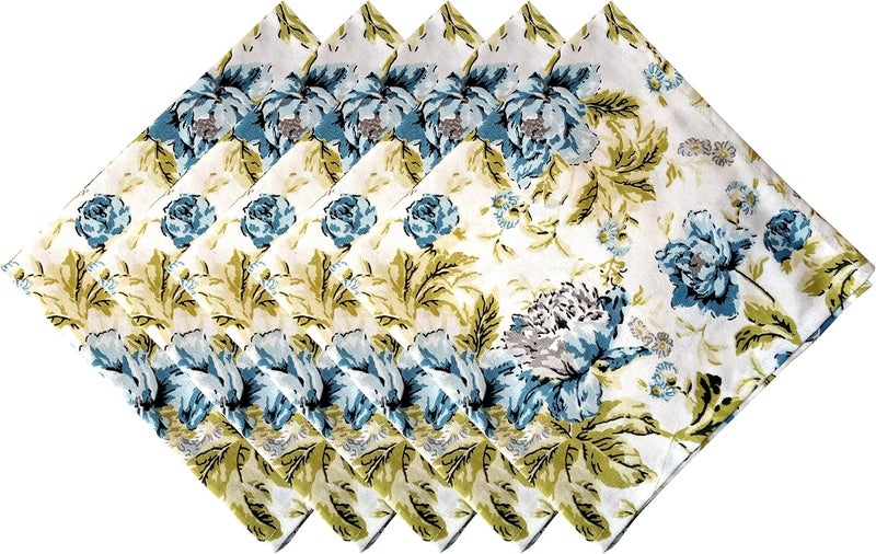 GURU JEE Table Napkin Cotton  Printed Cottons Cloth Napkins Floral Set of 6  100 Cotton Dinner Napkins 18x18 Inch  Washable Soft Cotton Napkin for Everyday Use - Image 1